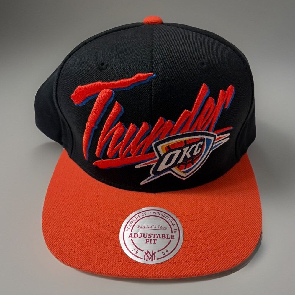 NBA Oklahoma City Thunder Mitchell & Ness Snapback Hat Cap Adult Black Orange